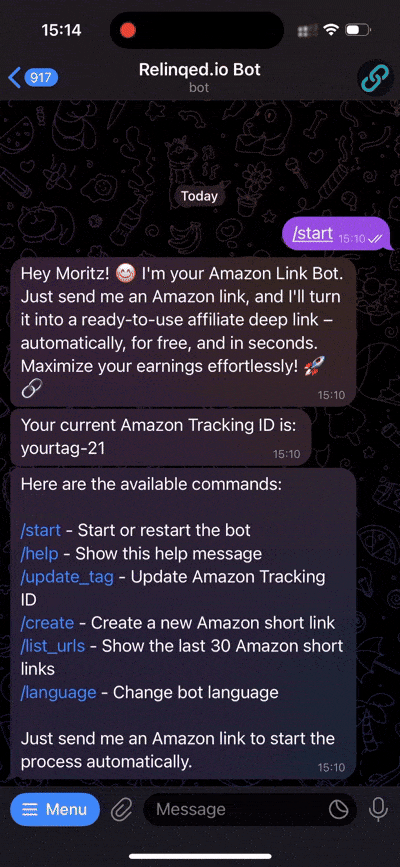 Relinqed Telegram Bot Demo